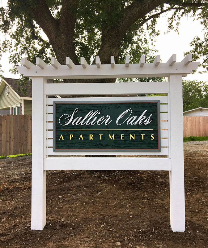 Photo Sallier Oaks sign - cedar arbor with routed HDU sign- business signs - lake charles la