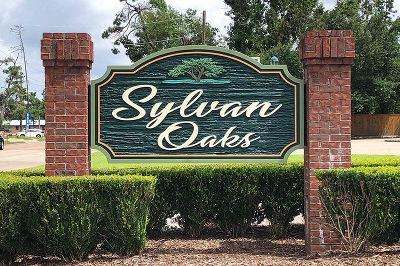 Photo-Sylvan-Oaks - hand carved HDU sign - wood textured signs - lake charles la - hebert signs