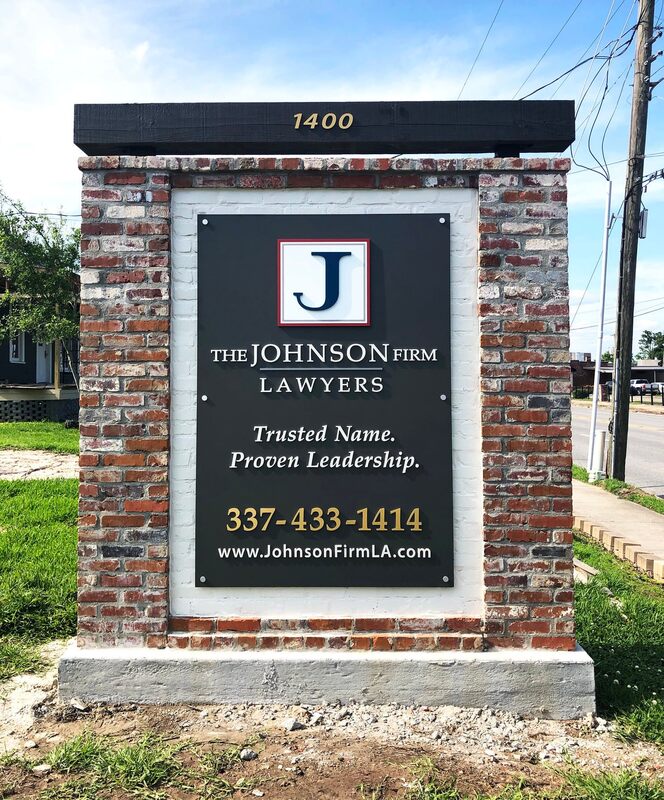 The Johnson Law Firm Sign - Custom Monument Brick and Metal Signs - Lake Charles LA  