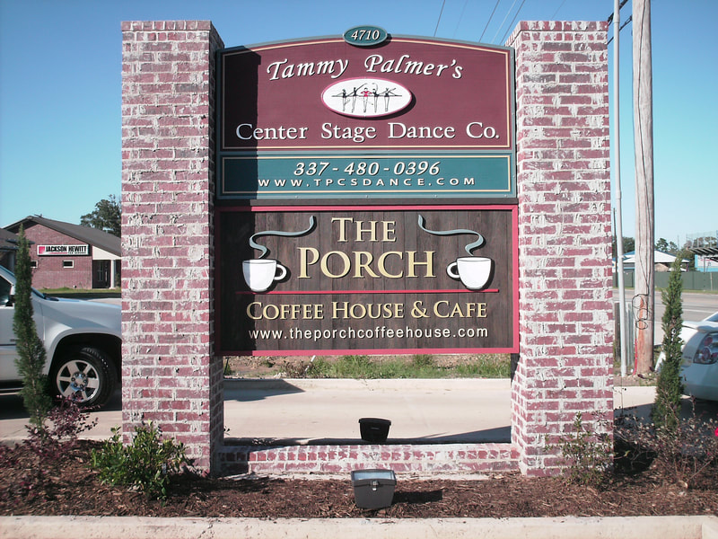 The Porch sign - sandblasted HDU with acrylic lettering and artwork - custom signs lake charles la - hebert signs