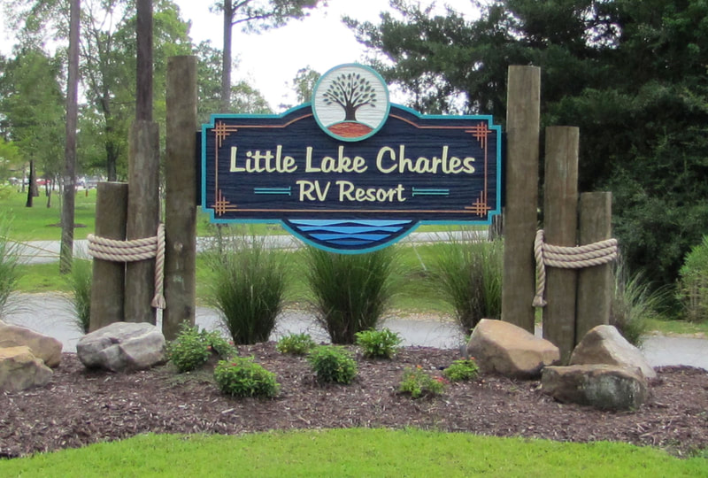 Little Lake Charles entrance sign best - routed HDU with rustic installation - specialty signs lake charles la - hebert signs
